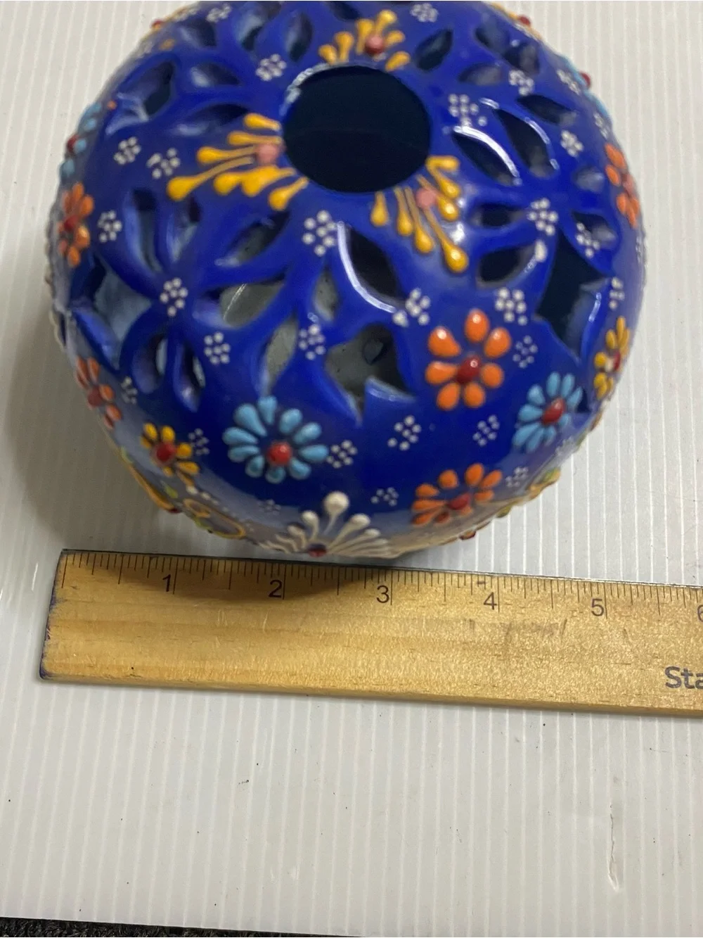 Hand-Painted Blue Floral Ceramic Tea Light Candle Lantern Decorative Home Decor